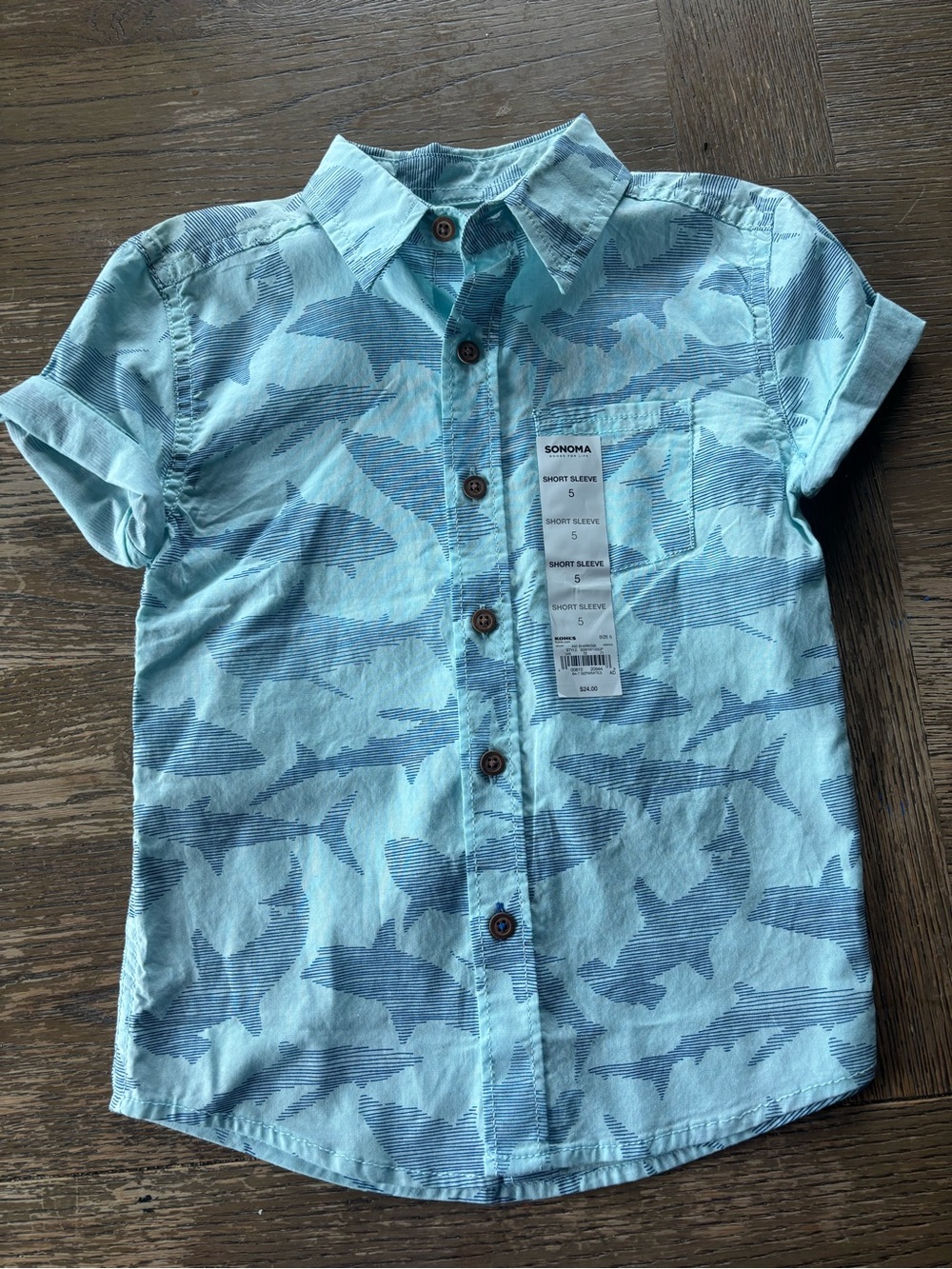 Sonoma Boys' Aqua Shark-Print Button Down Shirt